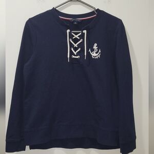 Tommy Hilfiger Navy Lace-Up Sweatshirt with Anchor Detail Size S